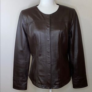 i.e. Crewneck Brown Leather Jacket Size M